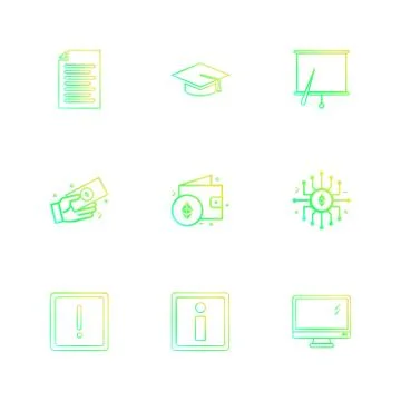 Document , file , convocation cap , board , chart , monitor , ic,  wallet , m Stock Illustration