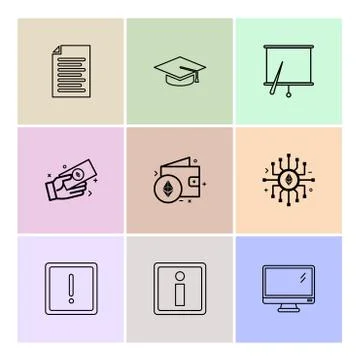 Document , file , convocation cap , board , chart , monitor , ic,  wallet , m Stock Illustration
