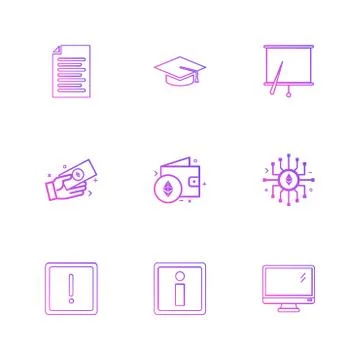 Document , file , convocation cap , board , chart , monitor , ic,  wallet , m Stock Illustration