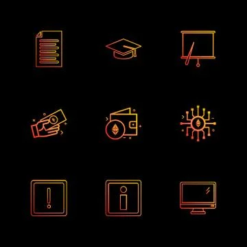 Document , file , convocation cap , board , chart , monitor , ic,  wallet , m Stock Illustration