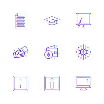 Document , file , convocation cap , board , chart , monitor , ic,  wallet , m Stock Illustration