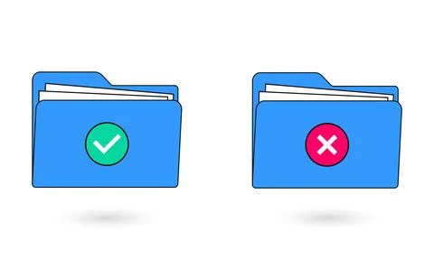 Document file folder with check mark and cross mark icon. File protection, data Stock Illustration