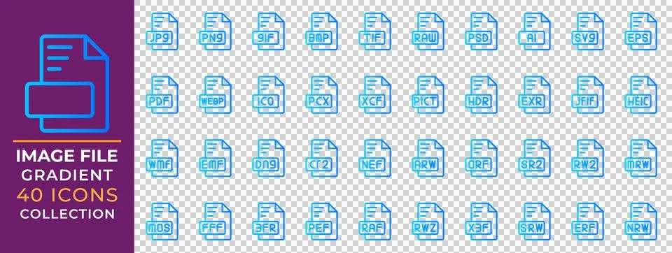 Document file Format gradient icons set. extension, files type, archive Illustrazione stock