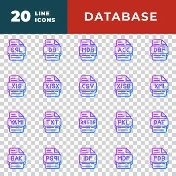 Document file gradient icons set. file type database, format extension Stock Illustration