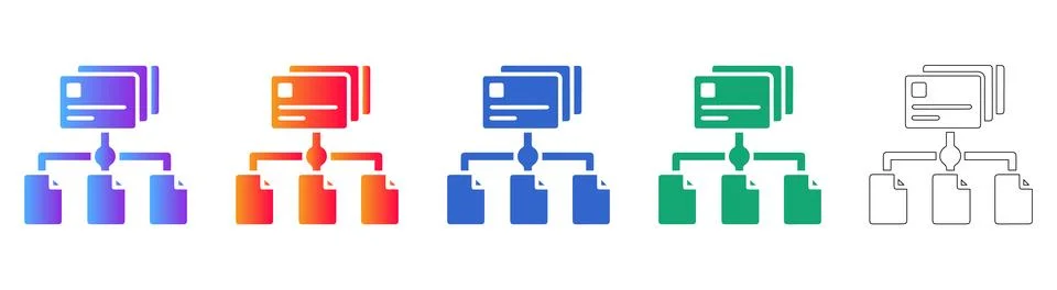 Document File Hierarchy Icons in Gradient and Outline Stock Illustration