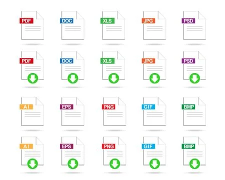 Document File Icon and Document File Download Icon Set, Vector Illustration Stock Illustration