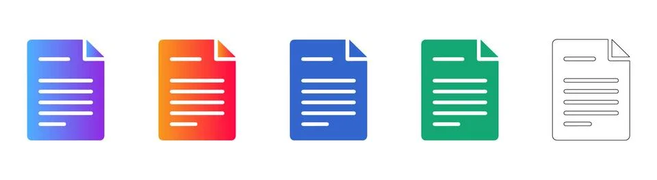 Document File Icon Set with Text Lines Illustrazione stock