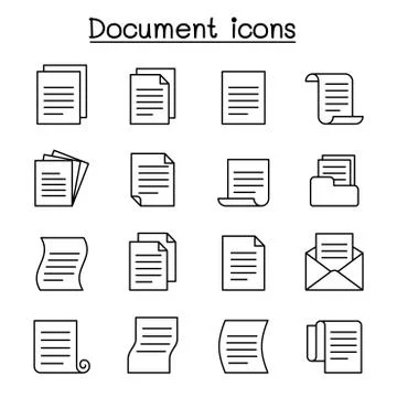 Document &amp; File icon set in thin line style Stock Illustration