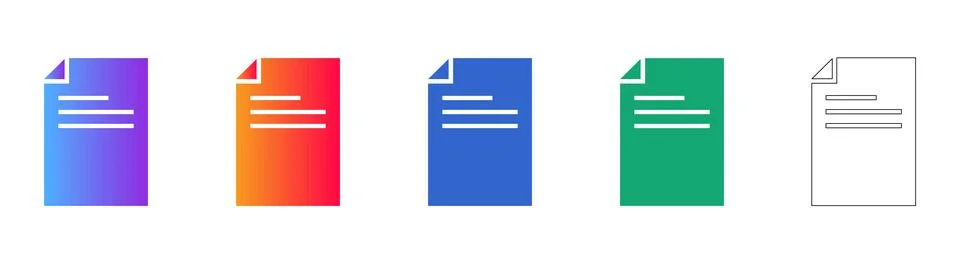 Document File Icon Set in Vibrant Gradients and Outline Style Stock Illustration