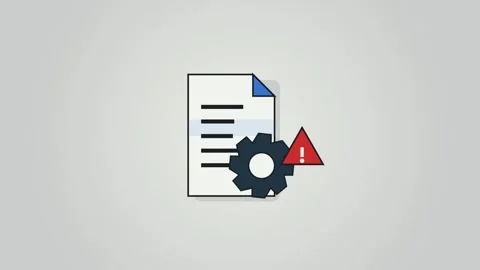 Document file icon with spinning gear and warning triangle on light grey ba.. Stock Footage 347995428