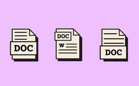Document file icons set in retro vaporwave aesthetic. Nostalgic office software Stock Illustration