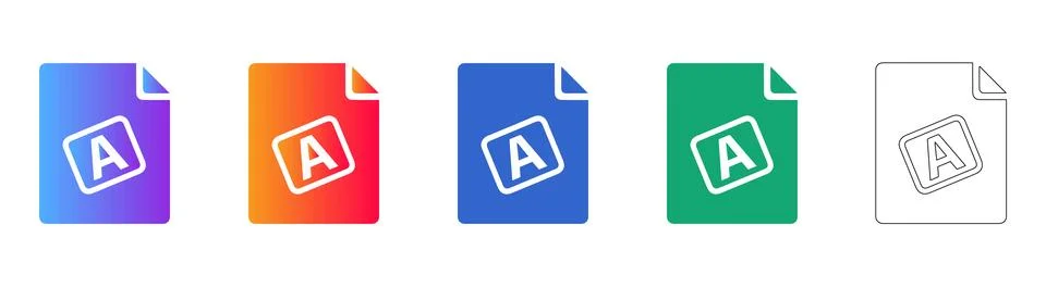 Document File Letter A Icon Set 库存插图