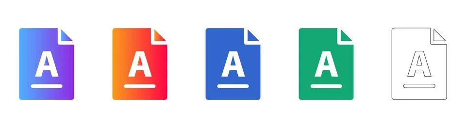 Document File Letter A Icon Set Stock Illustration