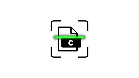 Document file scanning animation with letter C icon representing coding sou.. Stock Footage 346498319