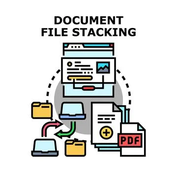 Document file stacking optimizing digital data management concept Stock Illustration