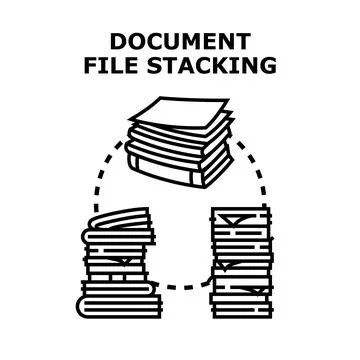 Document file stacking process for organizing information icons Stock Illustration