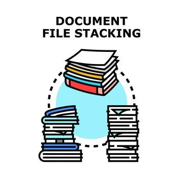 Document file stacking process for organizing information icons Stock Illustration