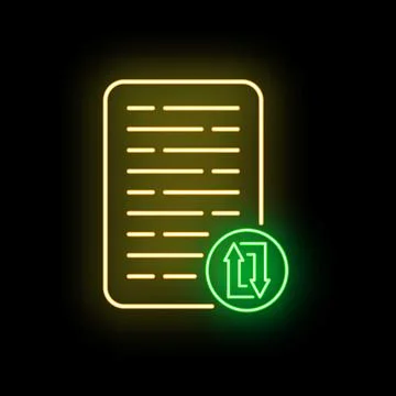 Document file syncing and data transfer neon icon Stock Illustration