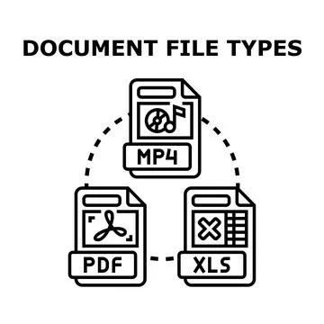 Document file types concept with file format symbols Stock Illustration