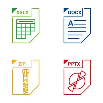 Document file types icons for office data Stock Illustration