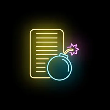 Document file vulnerable to cyber attack neon icon Stock Illustration
