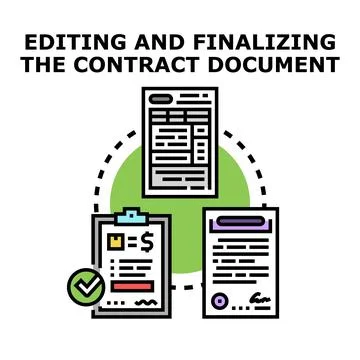 Document finalizing process with contract agreement and signature 库存插图