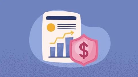 Document with financial graph and security shield showing money protection .. Video stock 339062421