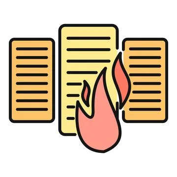 Document fire burning important paperwork causing data loss Stock Illustration
