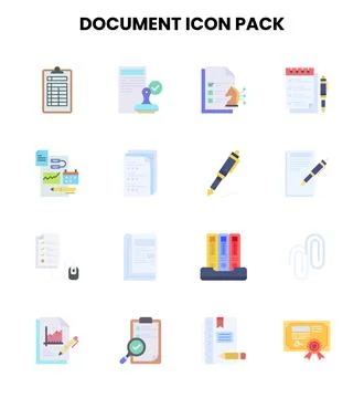 Document Flat Collection Icons Pack Ilustração Stock