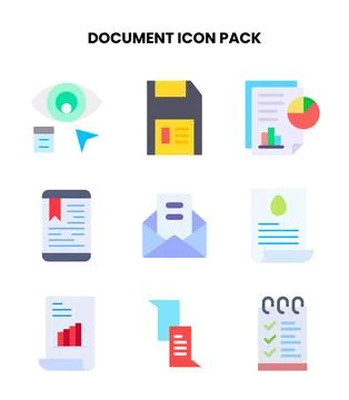 Document Flat Design Icons Pack Stock Illustration