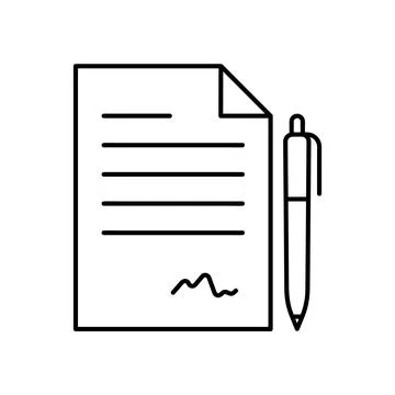 Document flat icon pen and signature symbol. Pictogram for web. Line stroke.  Stock Illustration