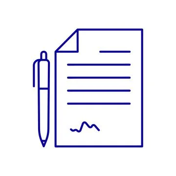 Document flat icon pen and signature symbol. Pictogram for web. Line stroke.  Stock Illustration