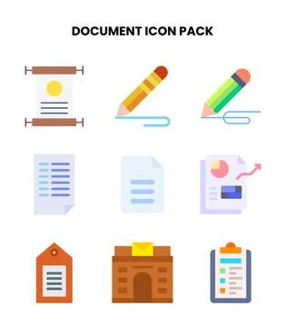 Document Flat Set Icons Pack Illustrazione stock