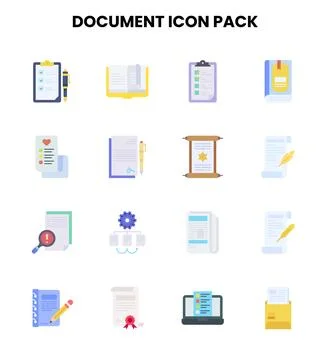 Document Flat Set Icons Pack Stock Illustration