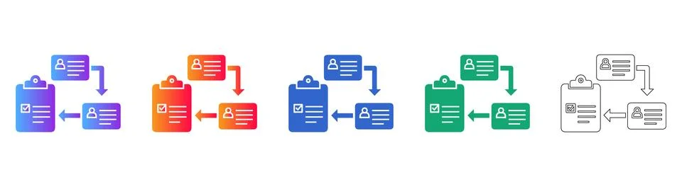 Document Flow and Data Exchange Process Icons Stock Illustration