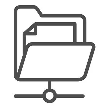 Document folder and network connection, file line icon, computing concept, data Illustrazione stock