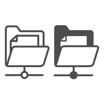 Document folder and network connection, file line and solid icon, computing 스톡 일러스트