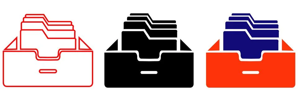 Document folder archive boxes in red black and blue office branding. Stock Illustration