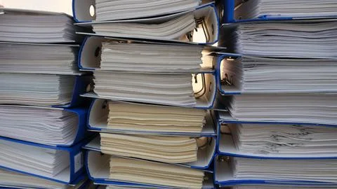 Document folder. Folders full of documents. Working in the office. Foto stock