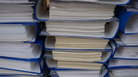 Document folder. Folders full of documents. Working in the office. Foto stock