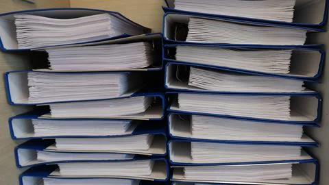 Document folder. Folders full of documents. Working in the office. Foto stock