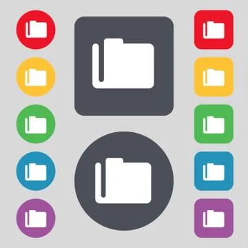 Document folder icon sign. A set of 12 colored buttons. Flat design. Vector Stock Illustration