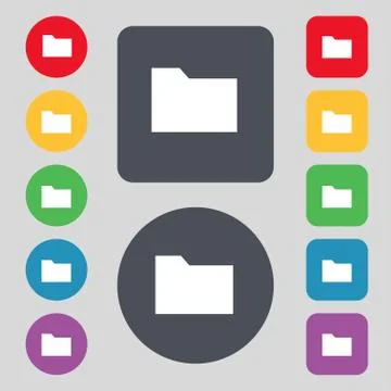 Document folder icon sign. A set of 12 colored buttons. Flat design. Stock Illustration