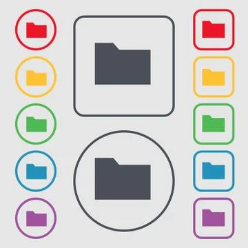 Document folder icon sign. symbol on the Round and square buttons with frame. Illustrazione stock
