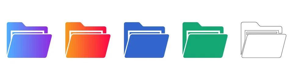 Document Folder Icons with Gradient and Line Art Styles Stock Illustration