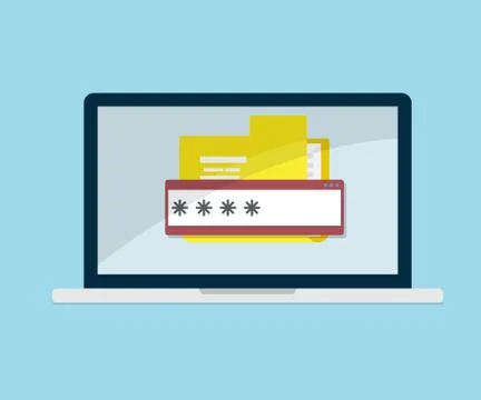 Document folder on laptop locked with password,  data security flat design Illustrazione stock