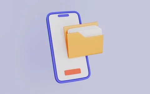 Document folder on mobile screen, Organized storage ideas 3d illustration Illustrazione stock