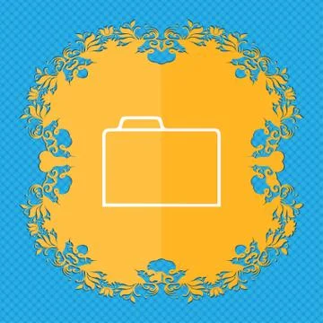 Document folder sign. Accounting binder symbol. Floral flat design on a blue abs Illustrazione stock