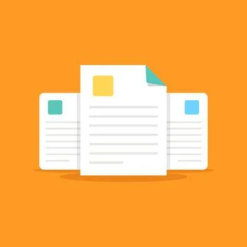 Document, folder with stamp and text icon in flat style. White papers vecto.. Stock Illustration