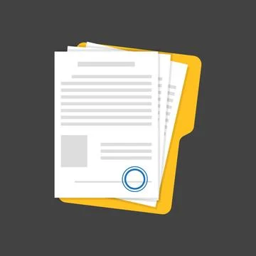 Document, folder with stamp and text icon in flat style. White papers vecto.. Stock Illustration